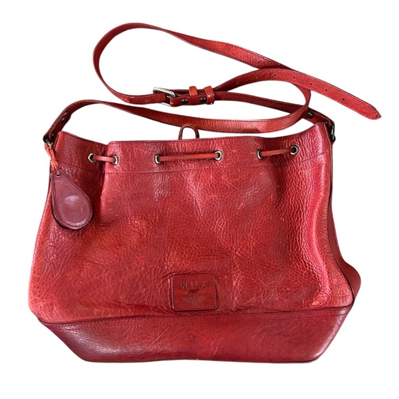 Will Leather Goods | Women’s Red Pebbled Leather Drawstring Hobo Crossbody Bag - Picture 14 of 15